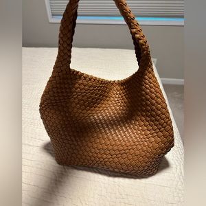 Brown Woven Leather Basket Bag Handbag with Purse Insert